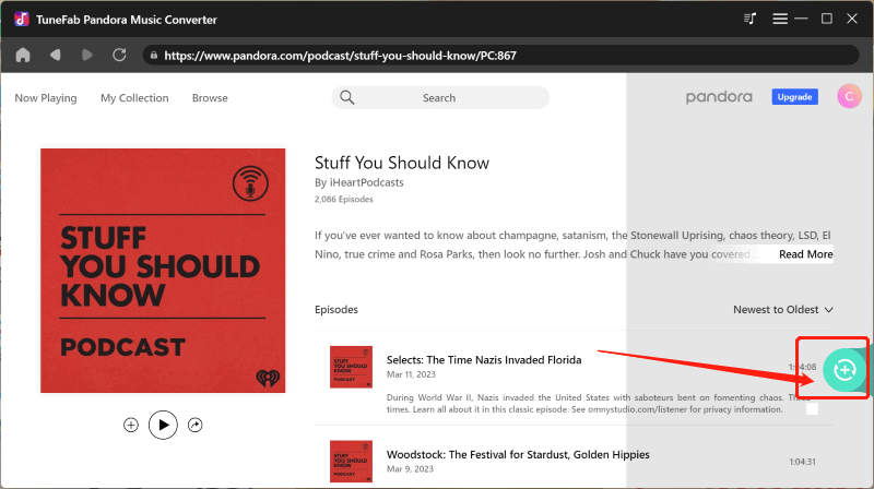 Add Pandora Podcast to Convert