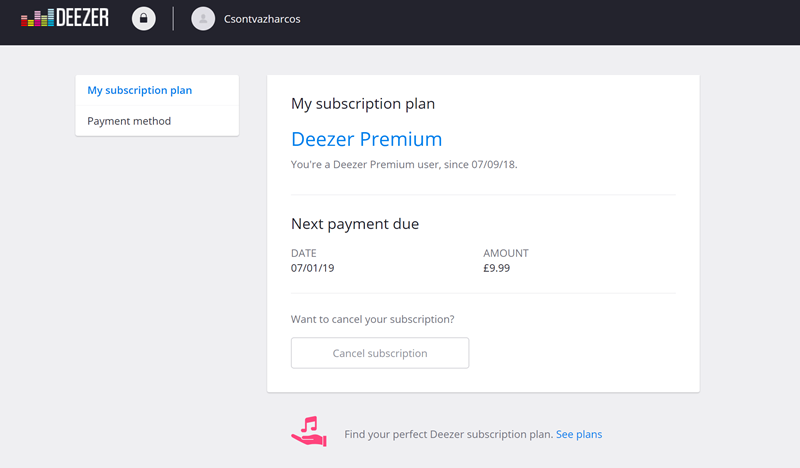 Cancel Deezer Subscription on Web