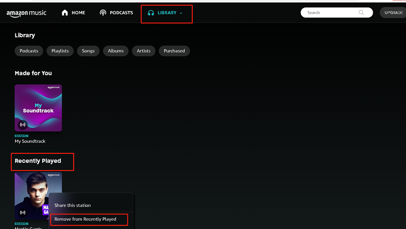Delete Recently Played on Amazon Music 