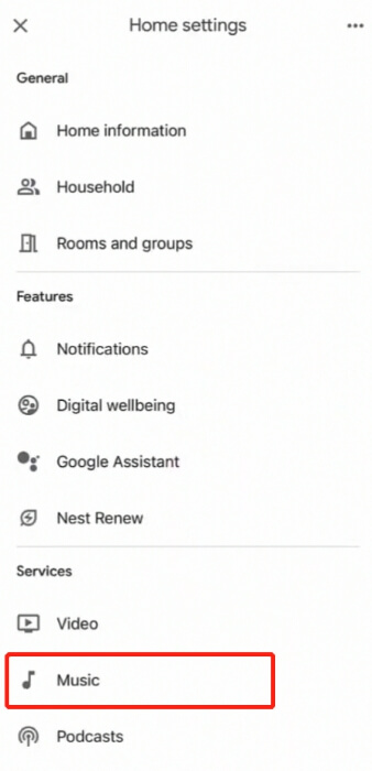 Tap Music from Home Settings Service