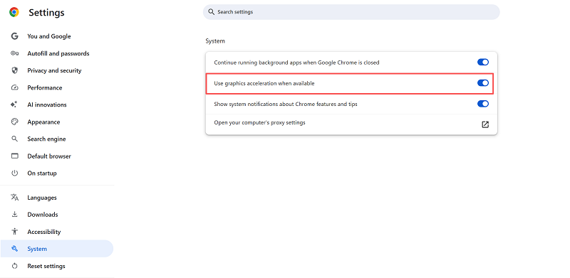 Turn Off Hardware Acceleration on Chrome