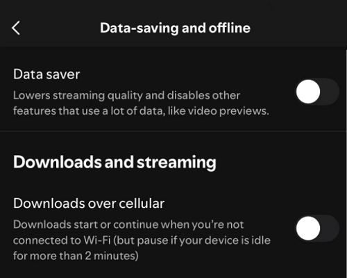 Disabling Data Saver on Spotify