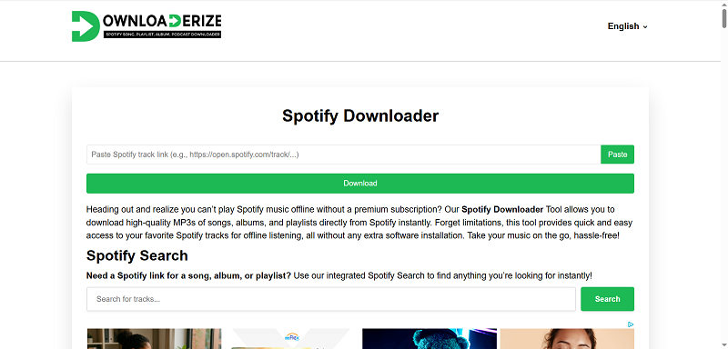 Interfaz de descarga de Spotify de Downloaderize