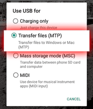 Enable MTP Mode on Android