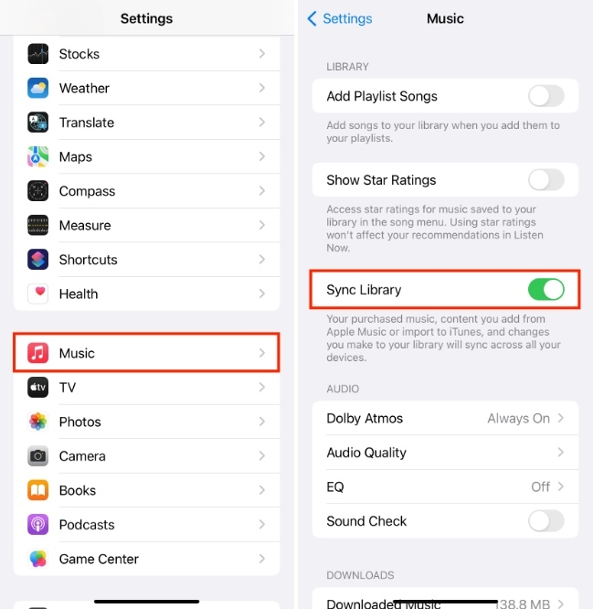 Enable Sync Library on iPhone