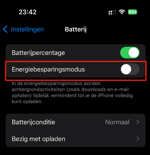 Energiebesparingsmodus uitschakelen
