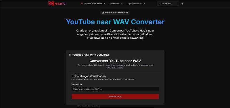 Evano YouTube naar WAV converter gratis