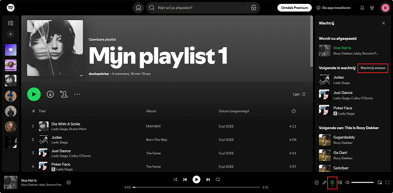 Wachtrij Spotify wissen op PC