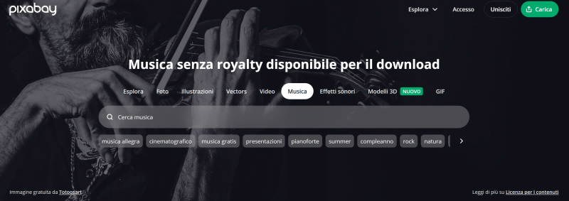 Homepage di Pixabay Music