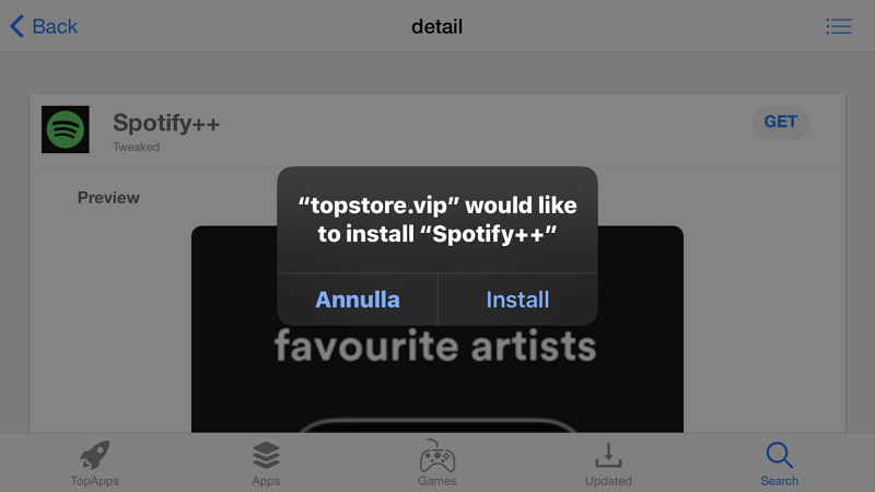 Ottenere Spotify++ con TopStore
