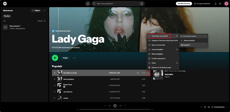 Voeg nummers toe aan Spotify playlist