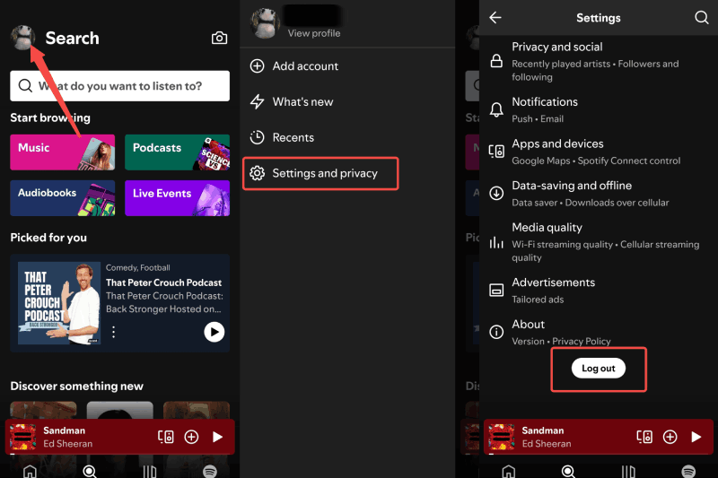 Log out Spotify Account on iPhone