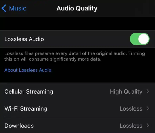 Lossless Audio Settings Apple Music