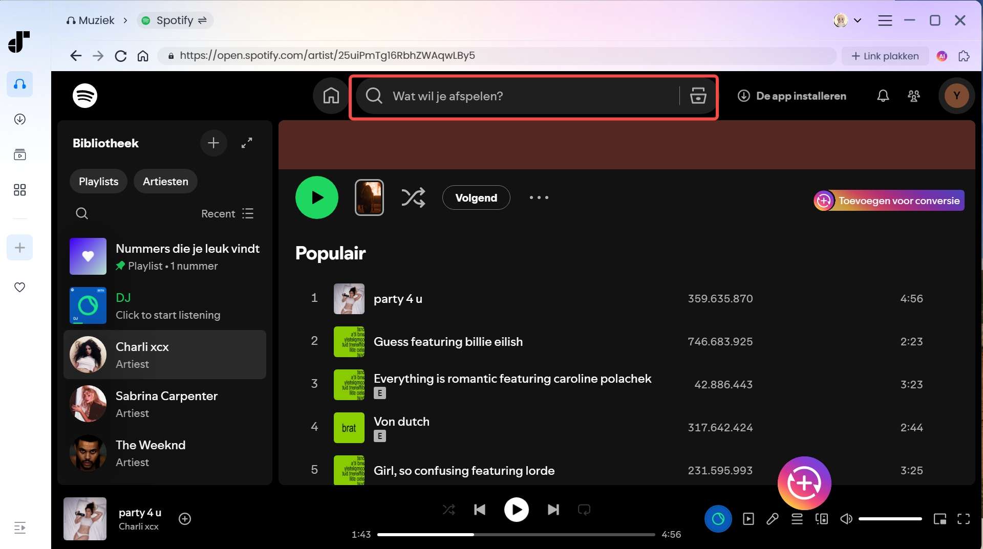 Zoek naar Spotify-nummers die je nodig hebt