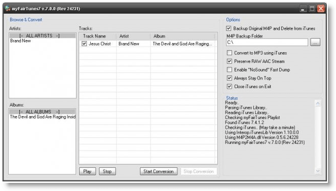 Interface of myFairTunes