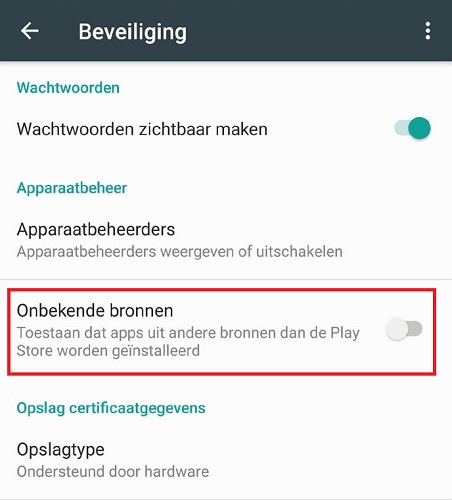 Onbekende bronnen inschakelen op Android