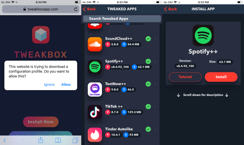 Ottenere Spotify++ con TweakBox