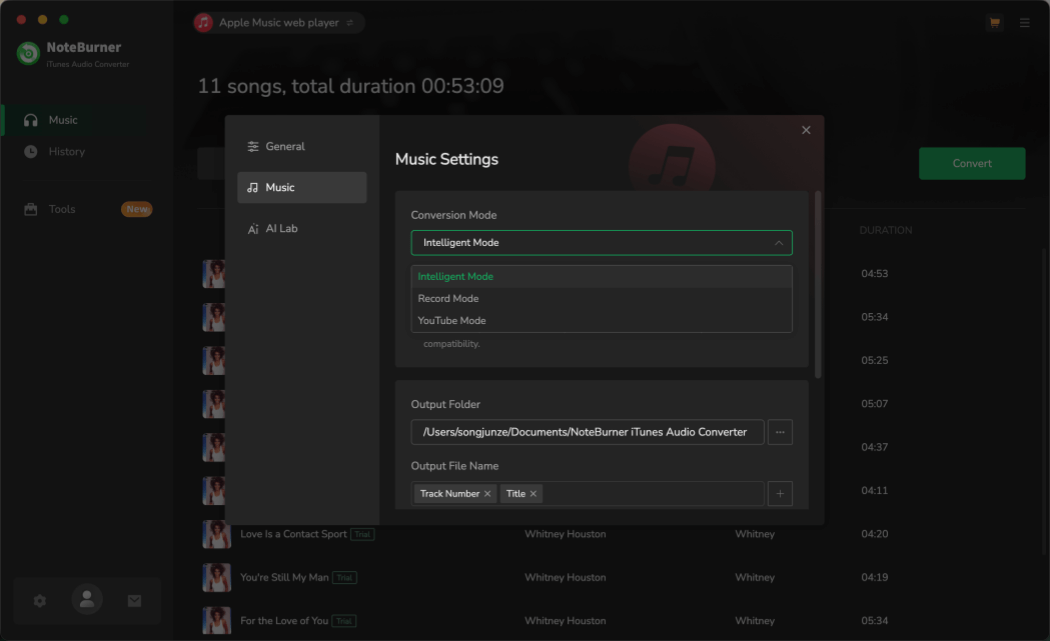 Tweak Output Settings on Noteburner