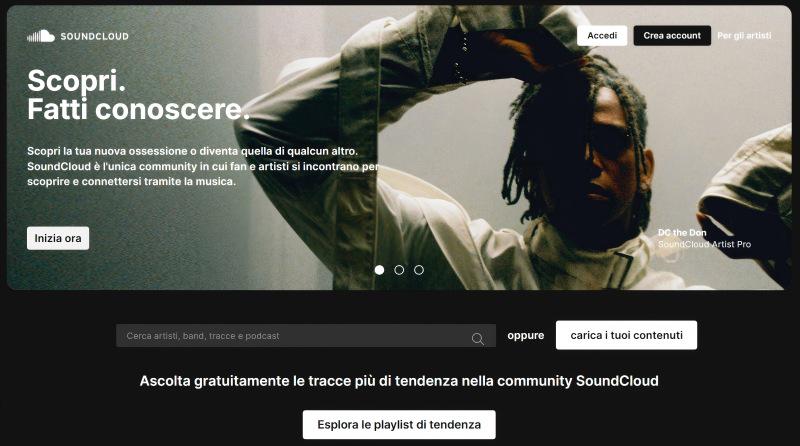 Pagina Iniziale di SoundCloud