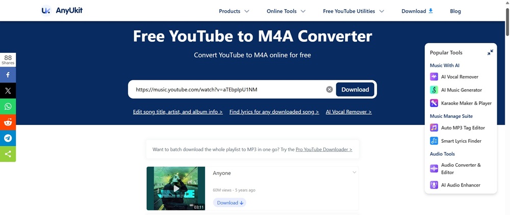 Paste YouTube Link to AnyUkit
