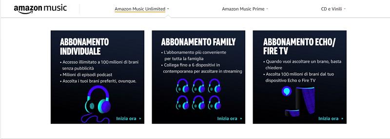 Piani di abbonamento a Amazon Music