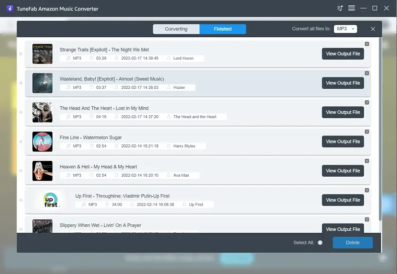 TuneFab Download Songs Interface