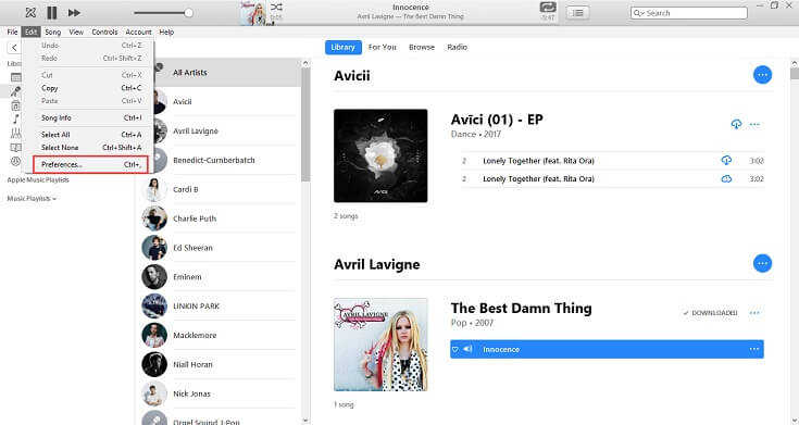 Click Preferences on Windows