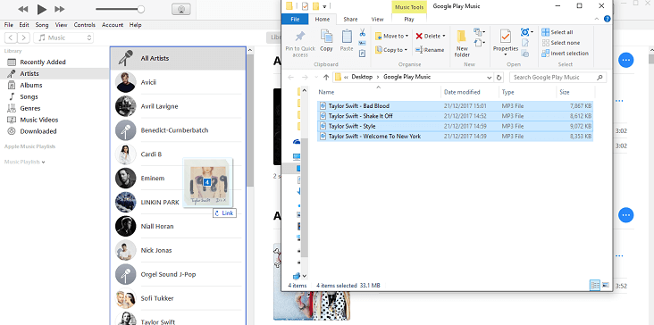 Drag Music to iTunes