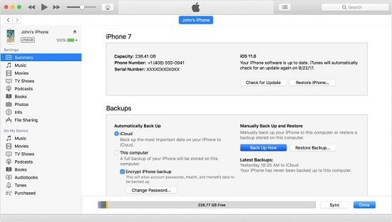 iCloud Backups Back up Now