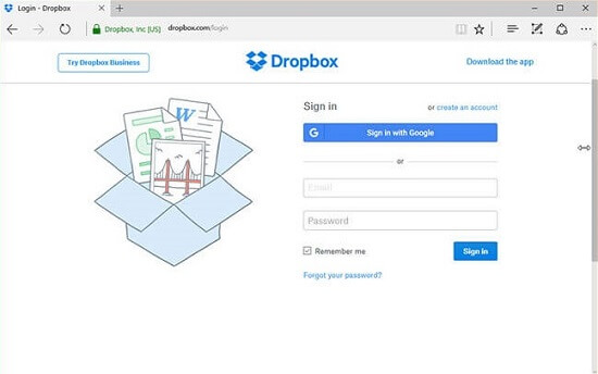 Log in Dropbox
