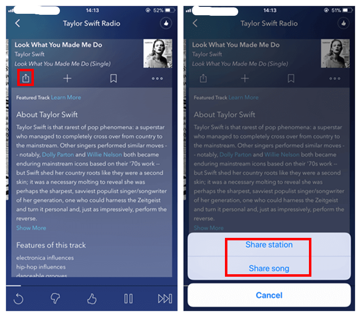 Share Station and Song in Pandora