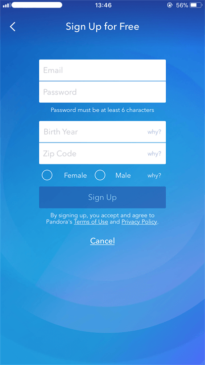 Sign Up for Pandora Radio Account