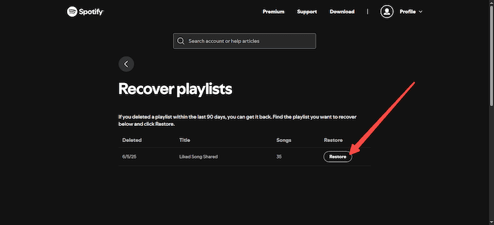 Restore Spotify Playlists