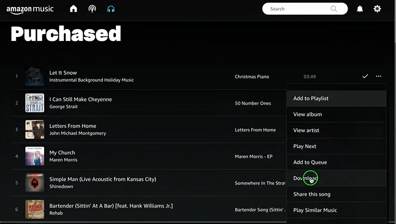 Scarica i Brani Acquistati da Amazon Music