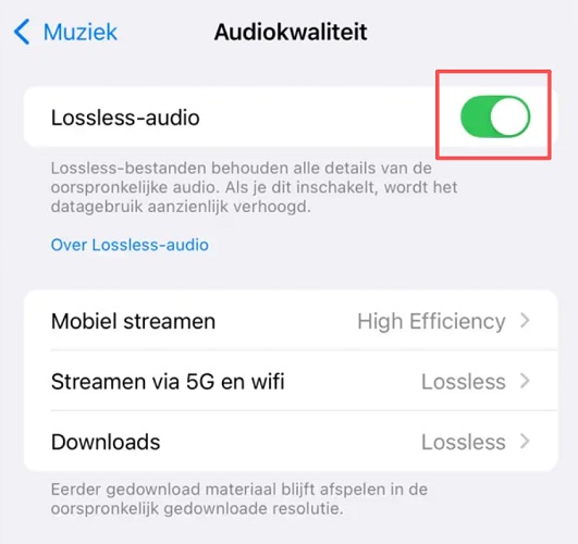 Schakel Apple Music lossless audio uit op de iPhone