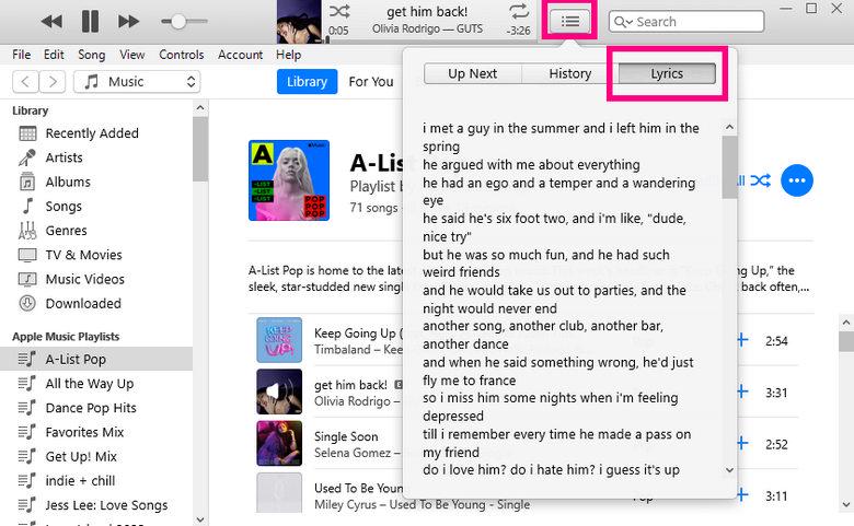 See Lyrics on Apple Music Windows