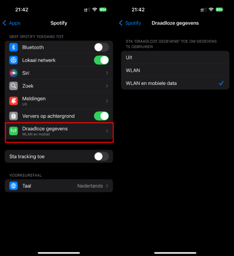 Spotify-toegang tot mobiele data instellen op iPhone