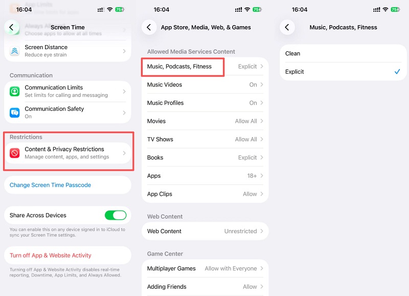 Toggle Off Explicit Content Restrictions on iPhone