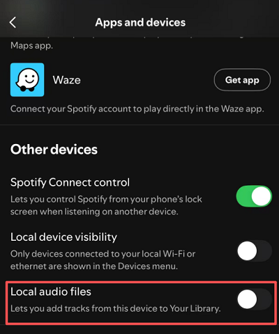 Show Spotify Local Files on iPhone