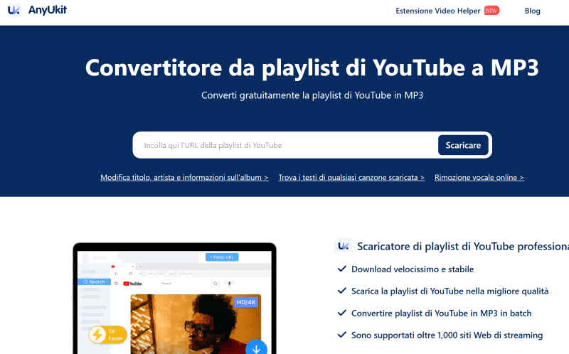 Sito Ufficiale di AnyUkit YouTube Playlist to MP3 Downloader