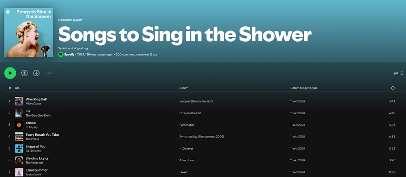 Songs to Sing in the Shower Spotify-afspeellijst