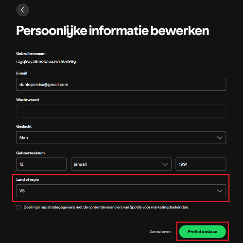 Spotify-accountland wijzigen