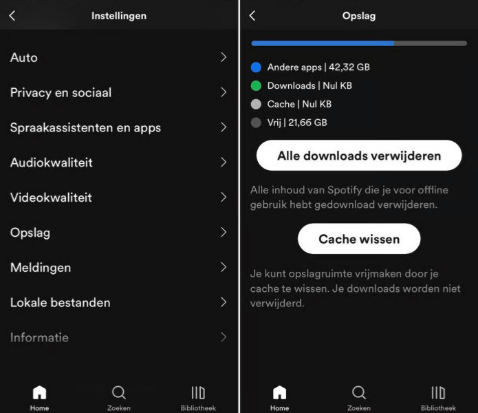 Spotify-app-opslag instellingen