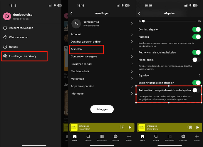 Spotify automatisch afspelen uitzetten op Android/iPhone