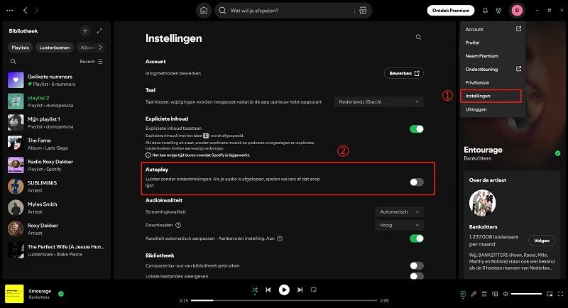 Spotify autoplay desktop uitzetten