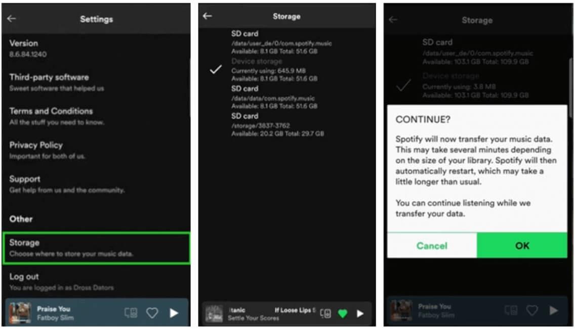 Spotify-nummers direct op SD-kaart opslaan