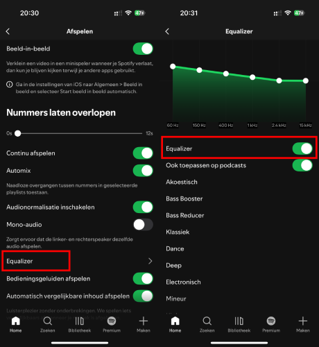 Gebruik Spotify equalizer op iPhone