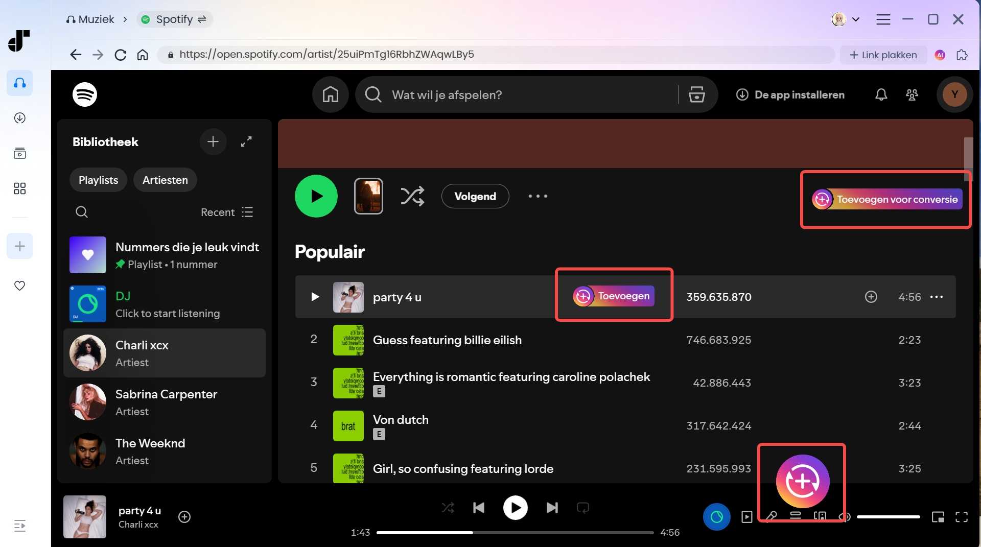 Kies Spotify nummers om te downloaden