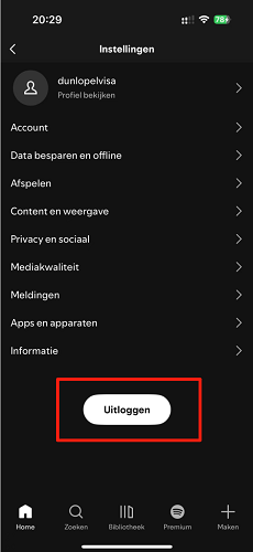 Spotify op iPhone uitloggen