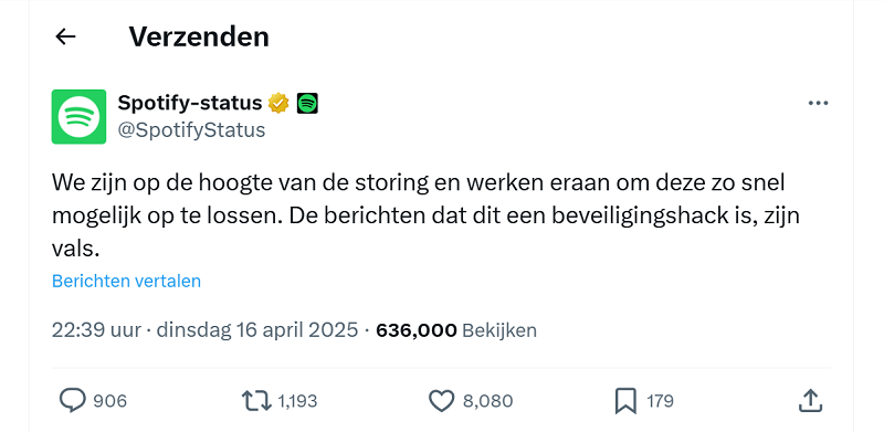 Spotify is uit de lucht